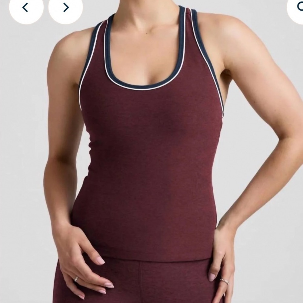 Beyond Yoga Spacedye Racerback Tank Top Burgundy Navy Trim XS